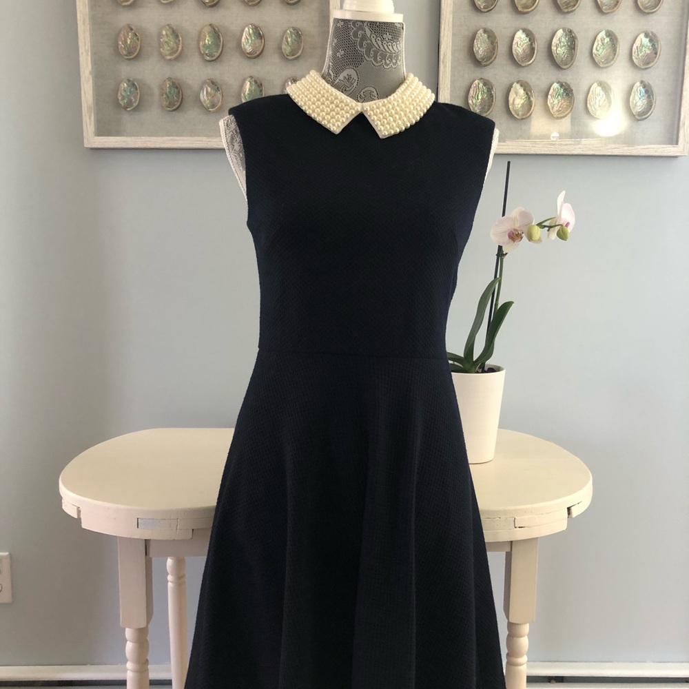 Navy dress with pearl butterfly collar!